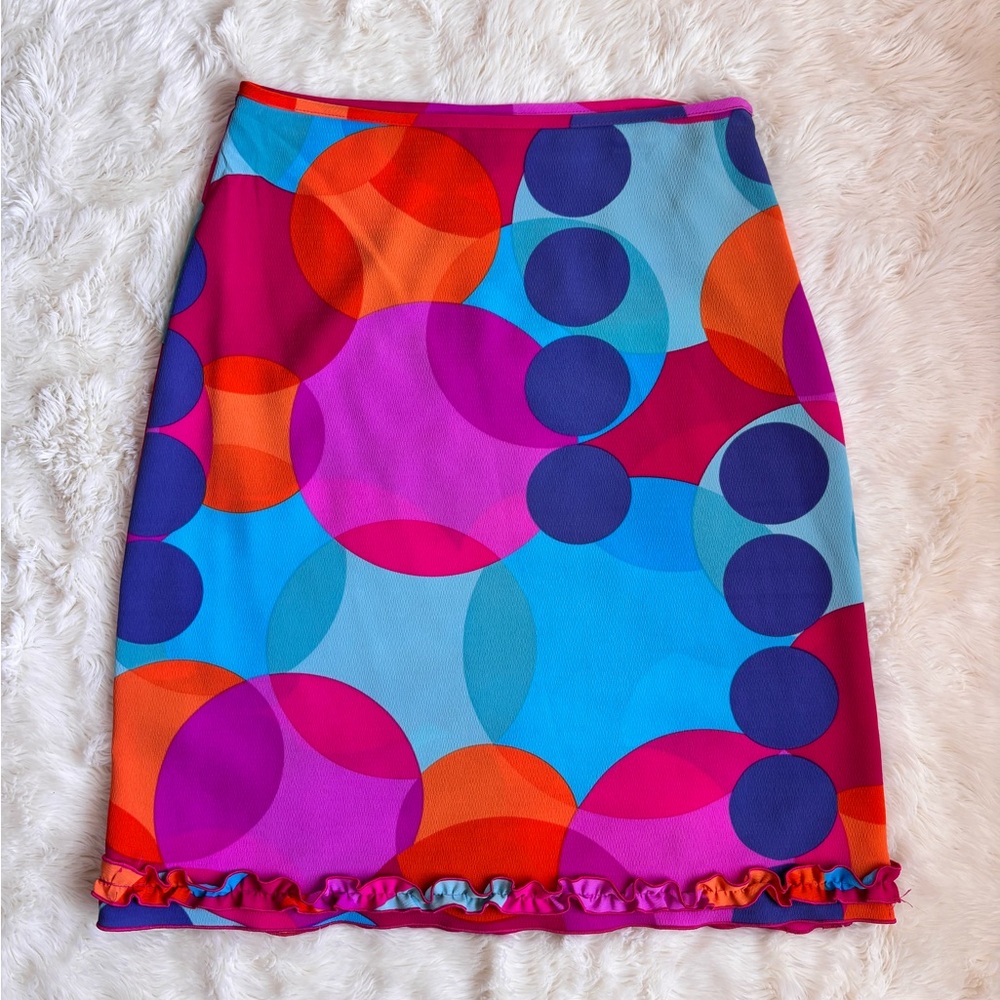 Vintage The Limited Multicolor Circle Print Ruffle Hem Pencil Skirt Womens 4